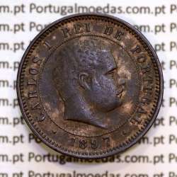 Portugal, 5 Reis 1897 bronze coin of King Carlos I, (VF+), World Coins Portugal KM 530