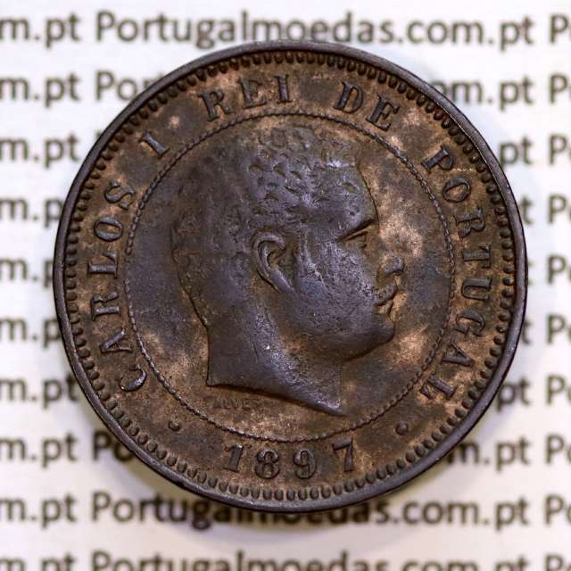 5 réis 1897 bronze D. Carlos I, (MBC+), World Coins Portugal KM 530