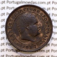 Portugal, 5 Reis 1897 bronze coin of King Carlos I, (VF+), World Coins Portugal KM 530