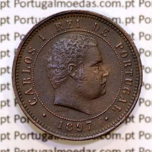 5 réis 1897 bronze D. Carlos I, (MBC+), World Coins Portugal KM 530