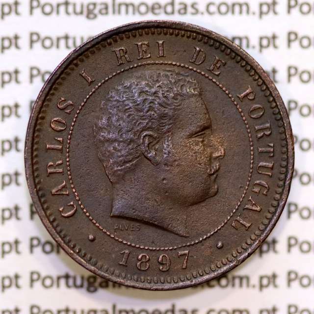 Portugal, 5 Reis 1897 bronze coin of King Carlos I, (VF+), World Coins Portugal KM 530