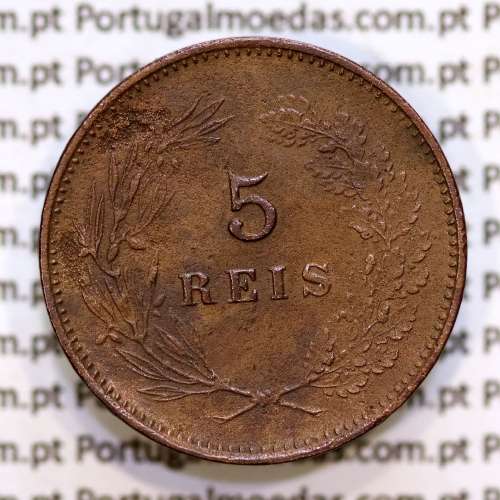 Portugal, 5 Reis 1897 bronze coin of King Carlos I, (VF+), World Coins Portugal KM 530