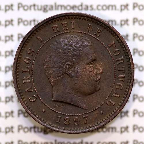 Portugal, 5 Reis 1897 bronze coin of King Carlos I, (VF+), World Coins Portugal KM 530