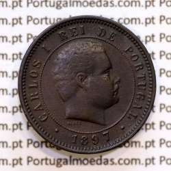 5 réis 1897 bronze D. Carlos I, (MBC+), World Coins Portugal KM 530