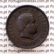 5 réis 1897 bronze D. Carlos I, (MBC+), World Coins Portugal KM 530