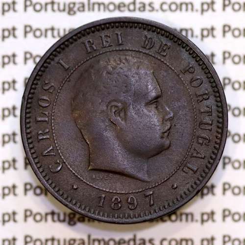 5 réis 1897 bronze D. Carlos I, (MBC+), World Coins Portugal KM 530