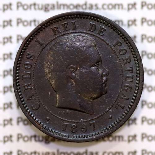 Portugal, 5 Reis 1897 bronze coin of King Carlos I, (VF+), World Coins Portugal KM 530
