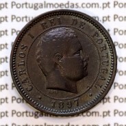 5 réis 1897 bronze D. Carlos I, (MBC+), World Coins Portugal KM 530