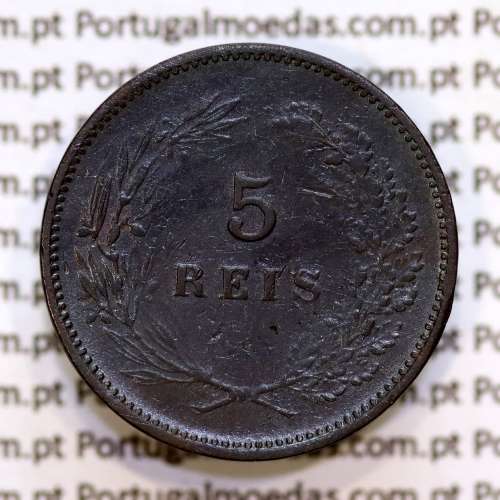 Portugal, 5 Reis 1897 bronze coin of King Carlos I, (VF+), World Coins Portugal KM 530