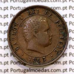 5 réis 1897 bronze D. Carlos I, (MBC+), World Coins Portugal KM 530