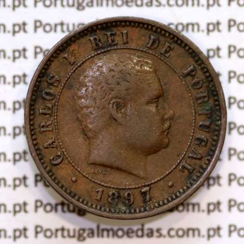 5 réis 1897 bronze D. Carlos I, (MBC+), World Coins Portugal KM 530