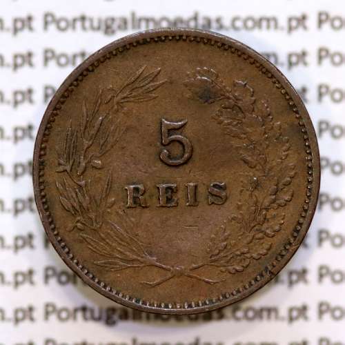 5 réis 1897 bronze D. Carlos I, (MBC+), World Coins Portugal KM 530