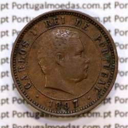 5 réis 1897 bronze D. Carlos I, (MBC+), World Coins Portugal KM 530