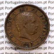 Portugal, 5 Reis 1897 bronze coin of King Carlos I, (VF+), World Coins Portugal KM 530