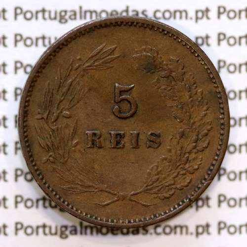 Portugal, 5 Reis 1897 bronze coin of King Carlos I, (VF+), World Coins Portugal KM 530