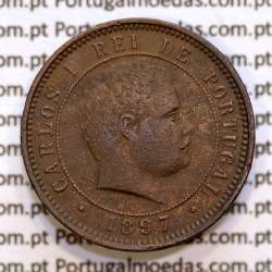 Portugal, 5 Reis 1897 bronze coin of King Carlos I, (VF+), World Coins Portugal KM 530