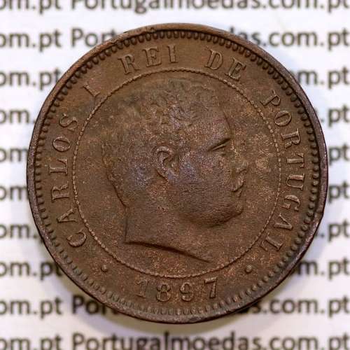 Portugal, 5 Reis 1897 bronze coin of King Carlos I, (VF+), World Coins Portugal KM 530