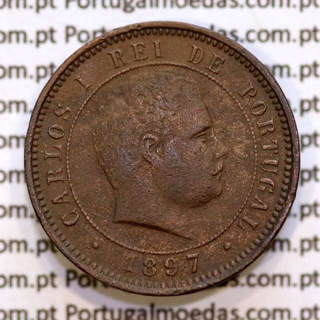 Portugal, 5 Reis 1897 bronze coin of King Carlos I, (VF+), World Coins Portugal KM 530