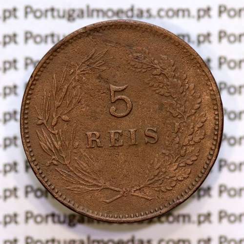 Portugal, 5 Reis 1897 bronze coin of King Carlos I, (VF+), World Coins Portugal KM 530