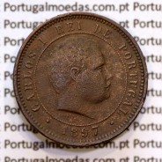 5 réis 1897 bronze D. Carlos I, (MBC+), World Coins Portugal KM 530