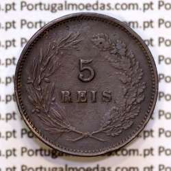 Portugal, 5 Reis 1897 bronze coin of King Carlos I, (VF), World Coins Portugal KM 530