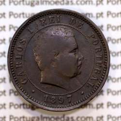 Portugal, 5 Reis 1897 bronze coin of King Carlos I, (VF), World Coins Portugal KM 530