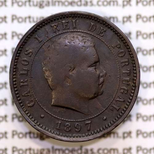 5 réis 1897 bronze D. Carlos I, (MBC), World Coins Portugal KM 530