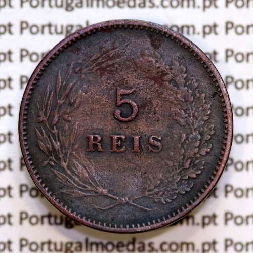 Portugal, 5 Reis 1897 bronze coin of King Carlos I, (VF+), World Coins Portugal KM 530