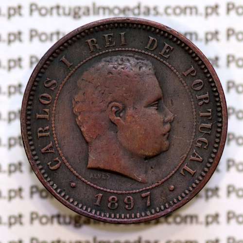 Portugal, 5 Reis 1897 bronze coin of King Carlos I, (VF+), World Coins Portugal KM 530