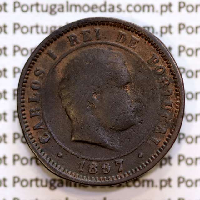 Portugal, 5 Reis 1897 bronze coin of King Carlos I, (F), World Coins Portugal KM 530