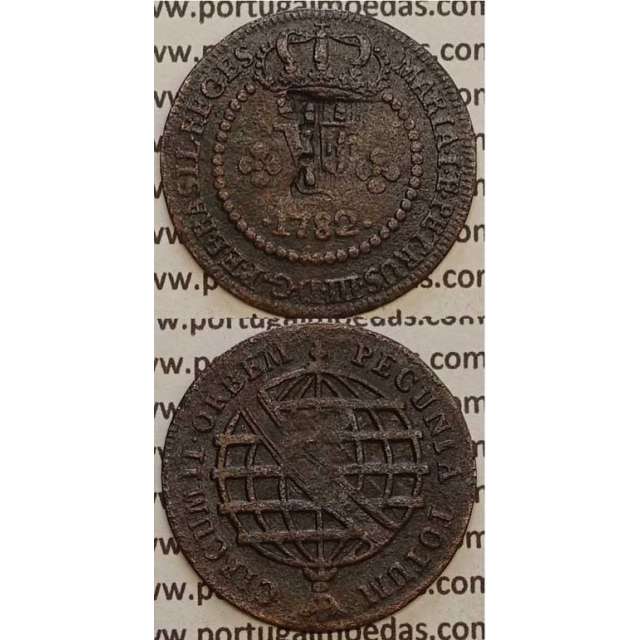 MOEDA COM CARIMBO ESCUDETE SOBRE V RÉIS COBRE 1782 D. MARIA I E D. PEDRO III (MBC) BRASIL