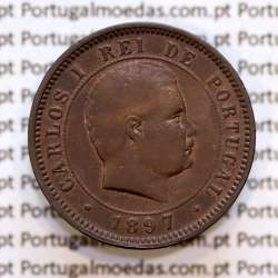 Portugal, 5 Reis 1897 bronze coin of King Carlos I, (F+), World Coins Portugal KM 530