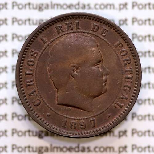 Portugal, 5 Reis 1897 bronze coin of King Carlos I, (F+), World Coins Portugal KM 530