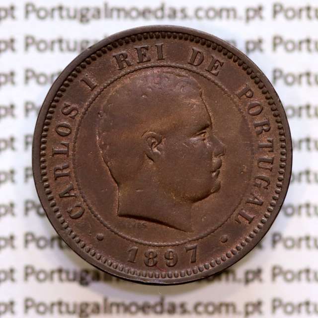 Portugal, 5 Reis 1897 bronze coin of King Carlos I, (F+), World Coins Portugal KM 530