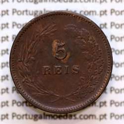 Portugal, 5 Reis 1897 bronze coin of King Carlos I, (F+), World Coins Portugal KM 530