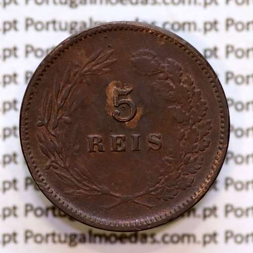 Portugal, 5 Reis 1897 bronze coin of King Carlos I, (F+), World Coins Portugal KM 530