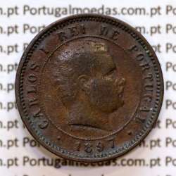 Portugal, 5 Reis 1897 bronze coin of King Carlos I, (F+), World Coins Portugal KM 530