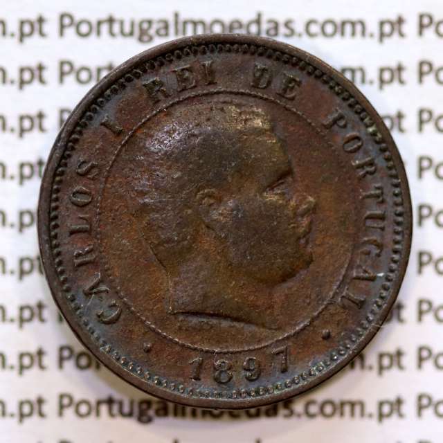 Portugal, 5 Reis 1897 bronze coin of King Carlos I, (F+), World Coins Portugal KM 530