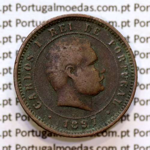 Portugal, 5 Reis 1897 bronze coin of King Carlos I, (F+), World Coins Portugal KM 530