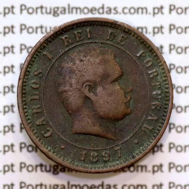 Portugal, 5 Reis 1897 bronze coin of King Carlos I, (F+), World Coins Portugal KM 530