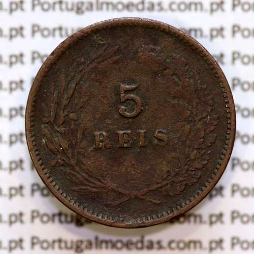 Portugal, 5 Reis 1897 bronze coin of King Carlos I, (F+), World Coins Portugal KM 530