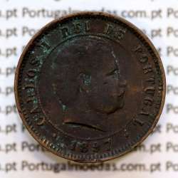 Portugal, 5 Reis 1897 bronze coin of King Carlos I, (F), World Coins Portugal KM 530