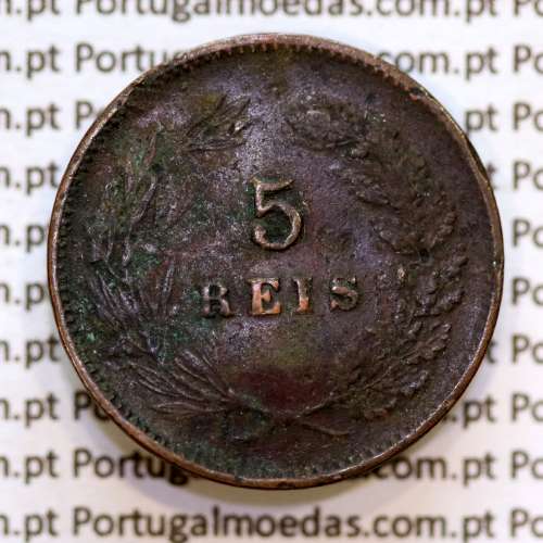 Portugal, 5 Reis 1897 bronze coin of King Carlos I, (F), World Coins Portugal KM 530