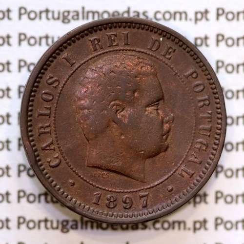 Portugal, 5 Reis 1897 bronze coin of King Carlos I, (VF), World Coins Portugal KM 530
