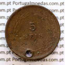 Portugal, 5 Reis 1897 bronze coin of King Carlos I, (G), World Coins Portugal KM 530