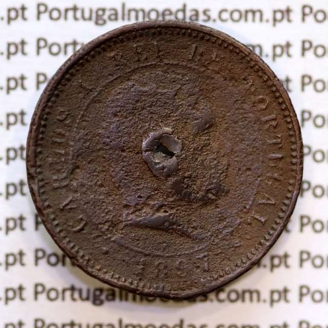 Portugal, 5 Reis 1897 bronze coin of King Carlos I, (G), World Coins Portugal KM 530