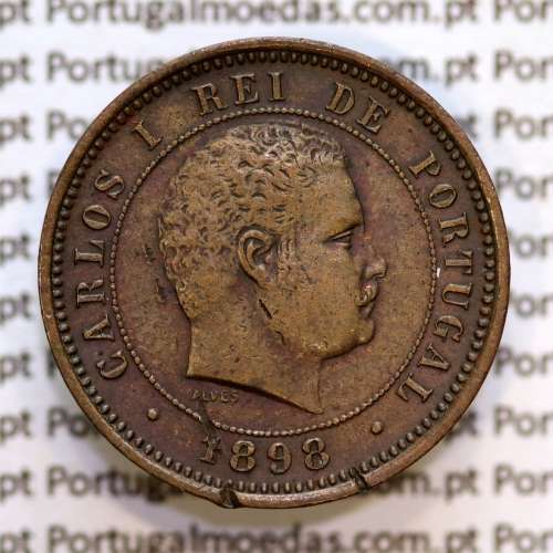 Portugal, 5 Reis 1898 bronze coin of King Carlos I, (VF+), World Coins Portugal KM 530