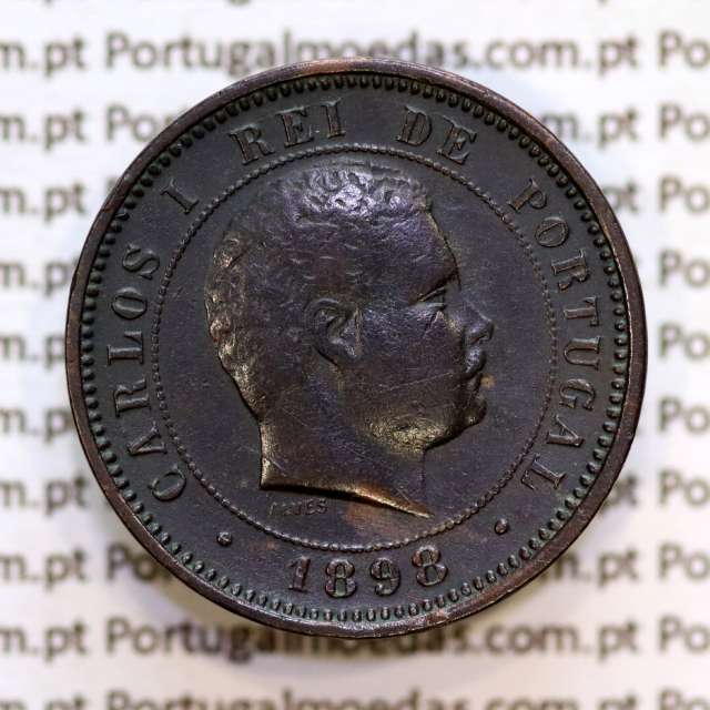 5 réis 1898 bronze D. Carlos I, (MBC+), World Coins Portugal KM 530