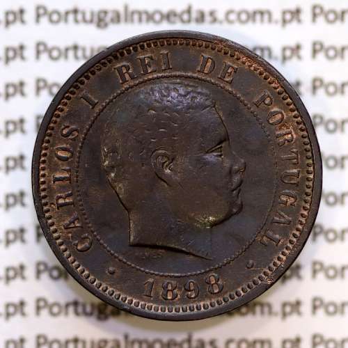 Portugal, 5 Reis 1898 bronze coin of King Carlos I, (VF), World Coins Portugal KM 530
