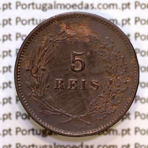 Portugal, 5 Reis 1898 bronze coin of King Carlos I, (VF), World Coins Portugal KM 530